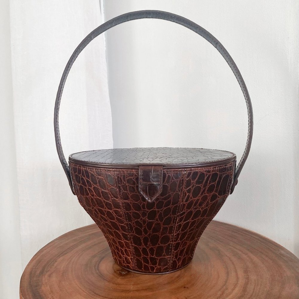 Staud Alice Crocodile-Embossed Leather Top Handle Bucket Bag